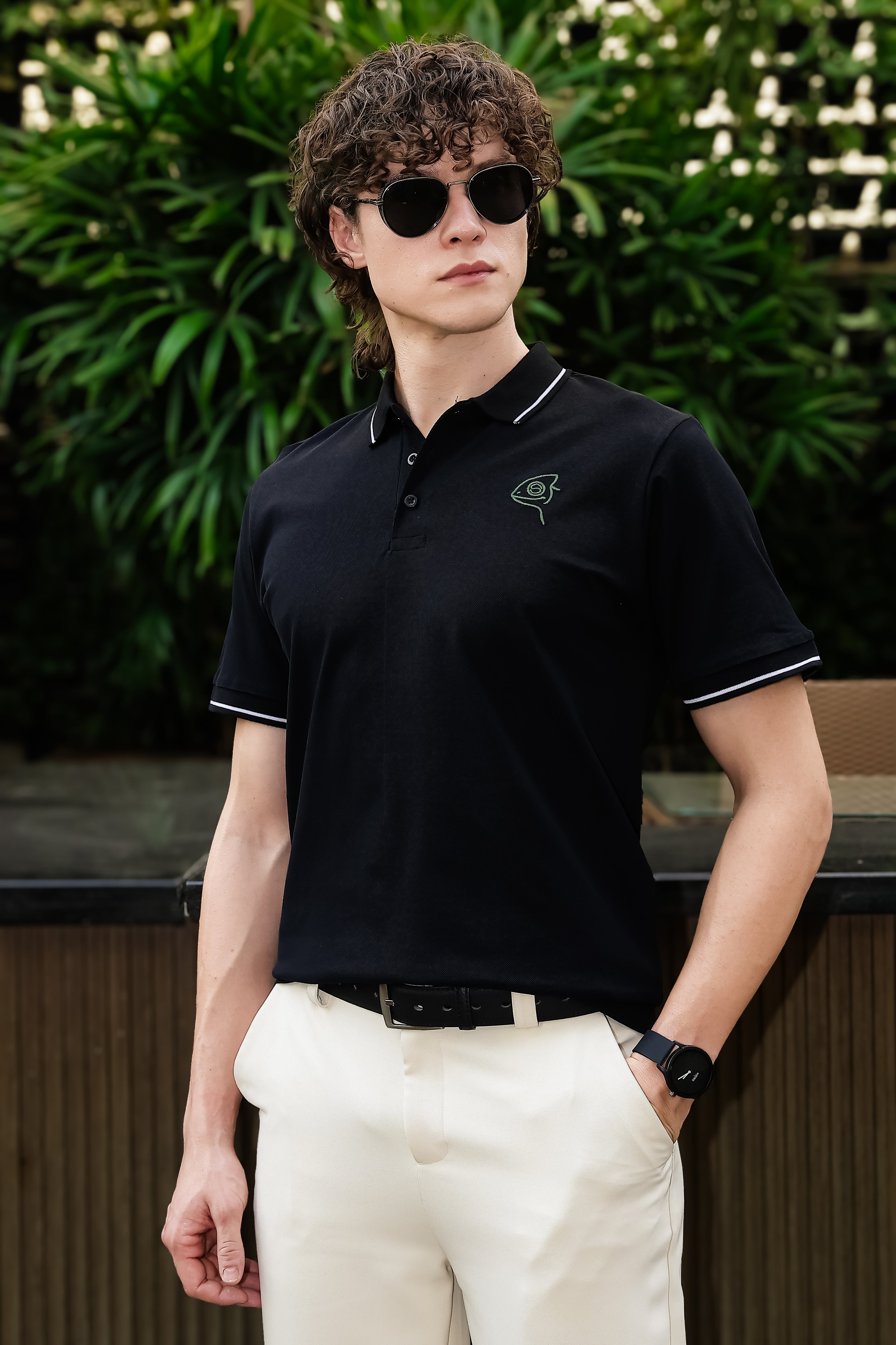 SAKES OG Black Mercerised Cotton Polo Tshirt