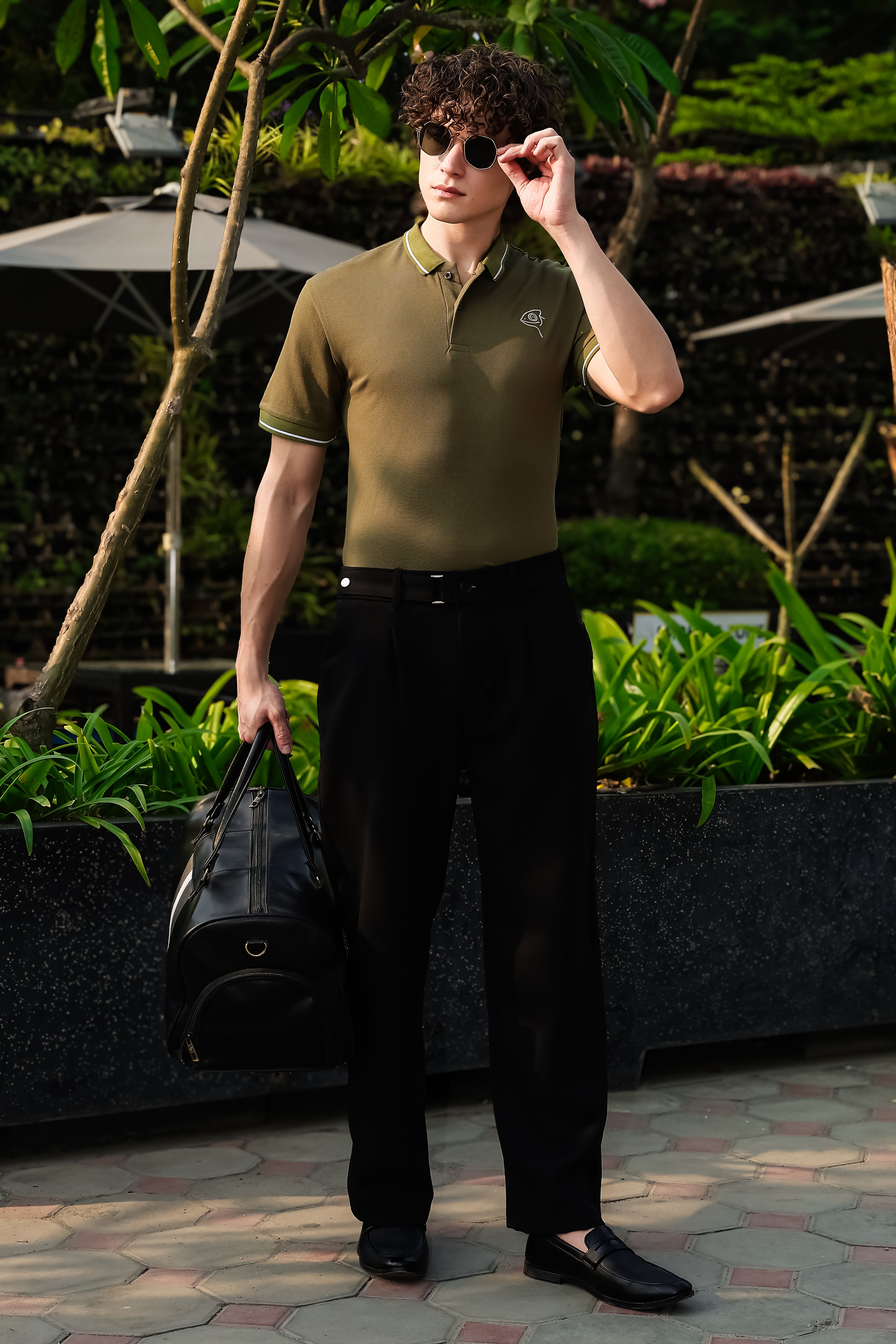 SAKES Military Green Mercerised Cotton Polo Tshirt