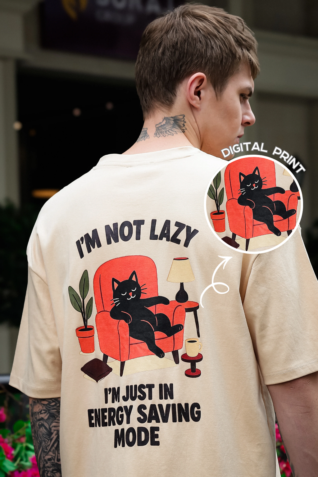 Lazy Cat Beige Oversized Tshirt