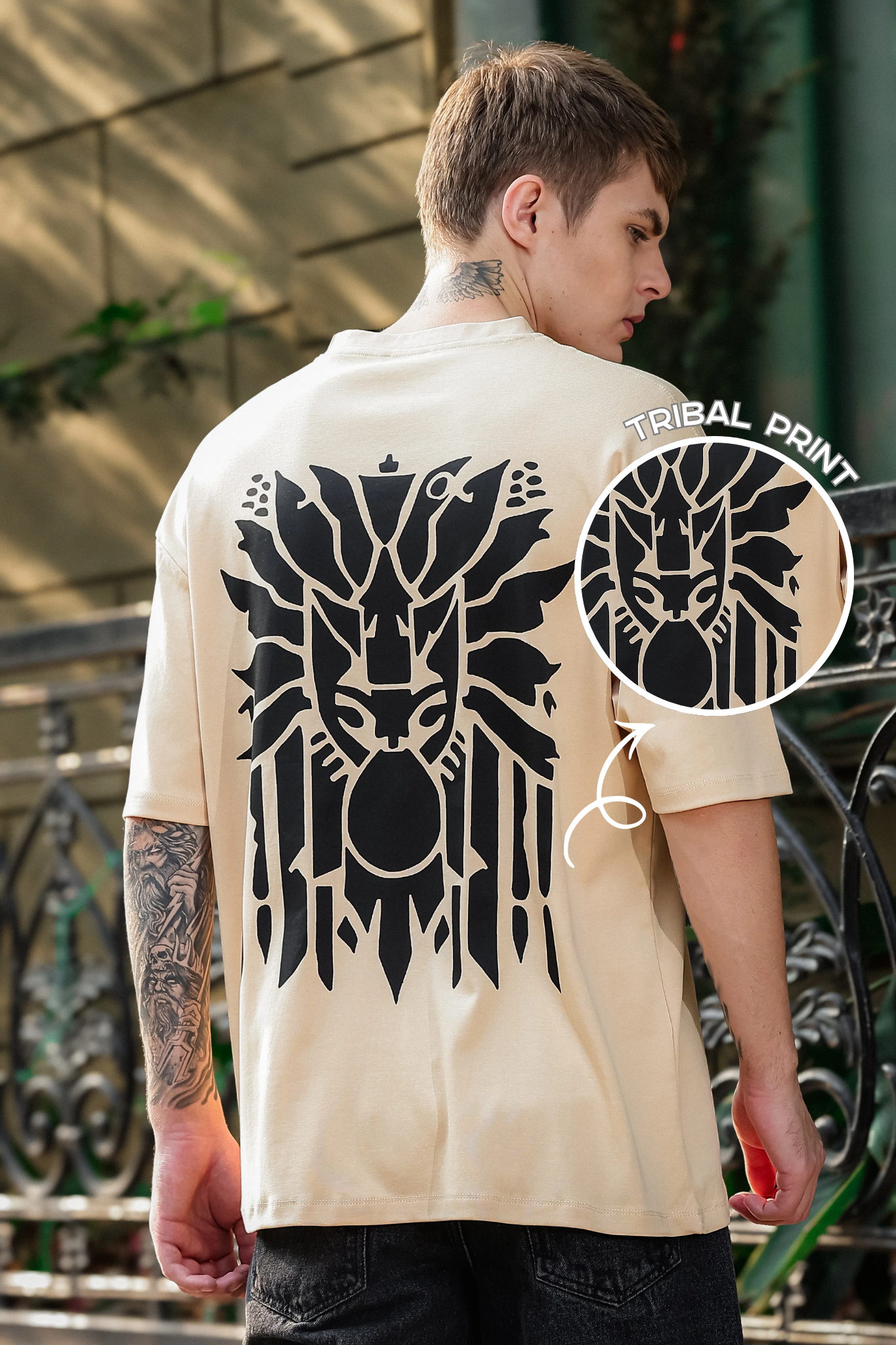 Tribal Spirit Beige Oversized Tshirt