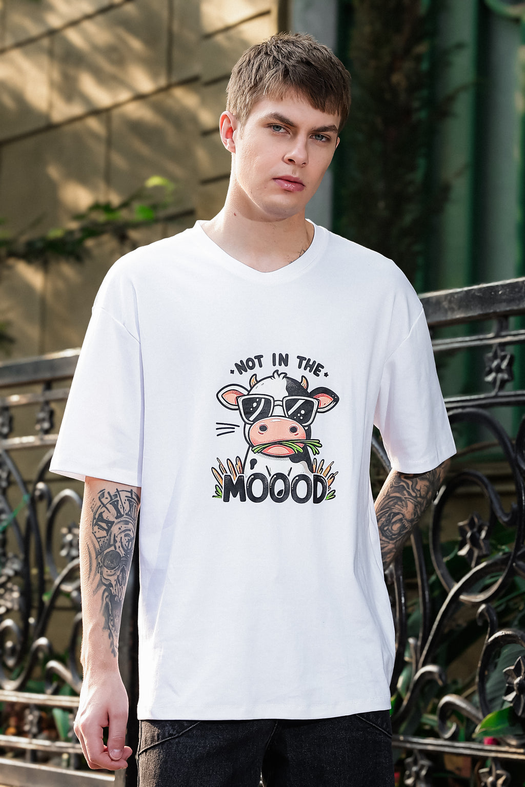 Moo Mood White Oversized Tshirt