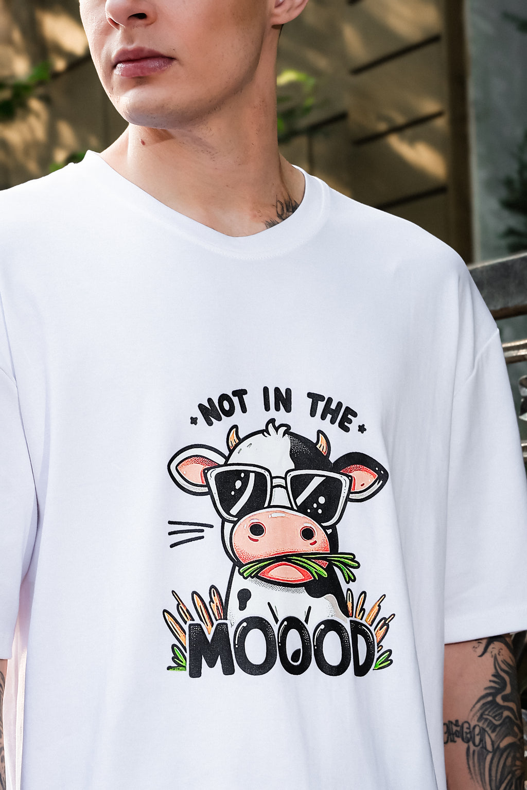 Moo Mood White Oversized Tshirt