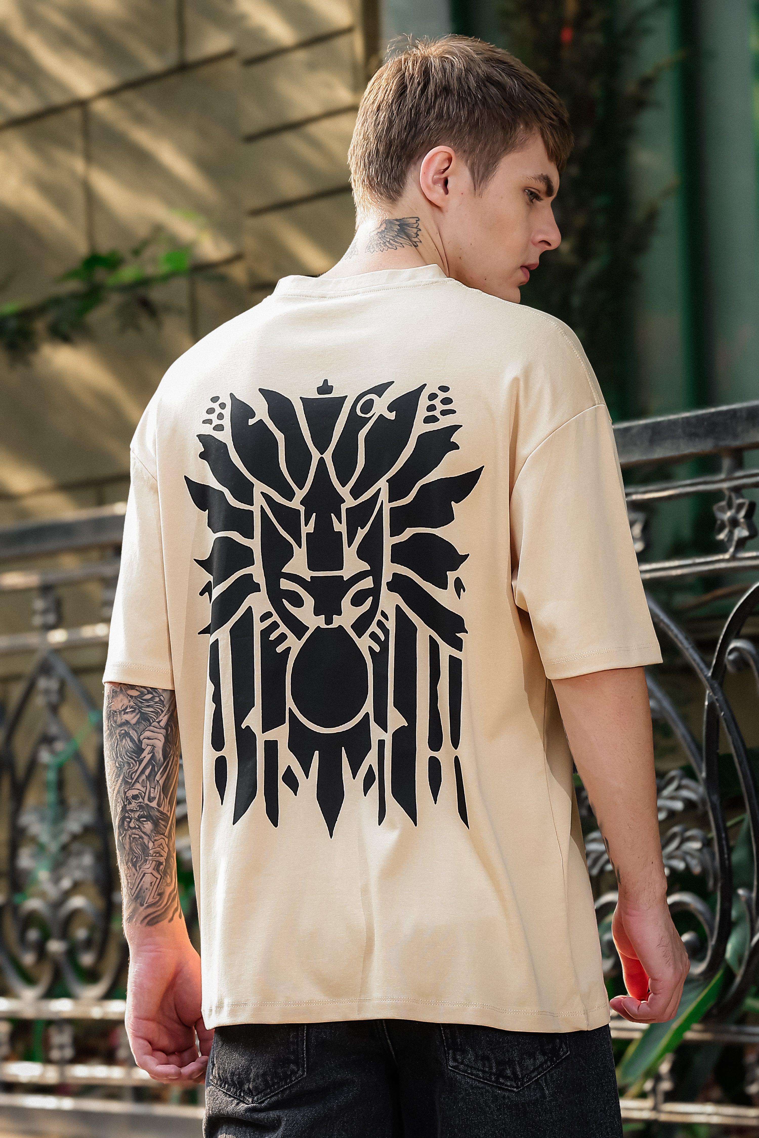 Tribal Spirit Beige Oversized Tshirt