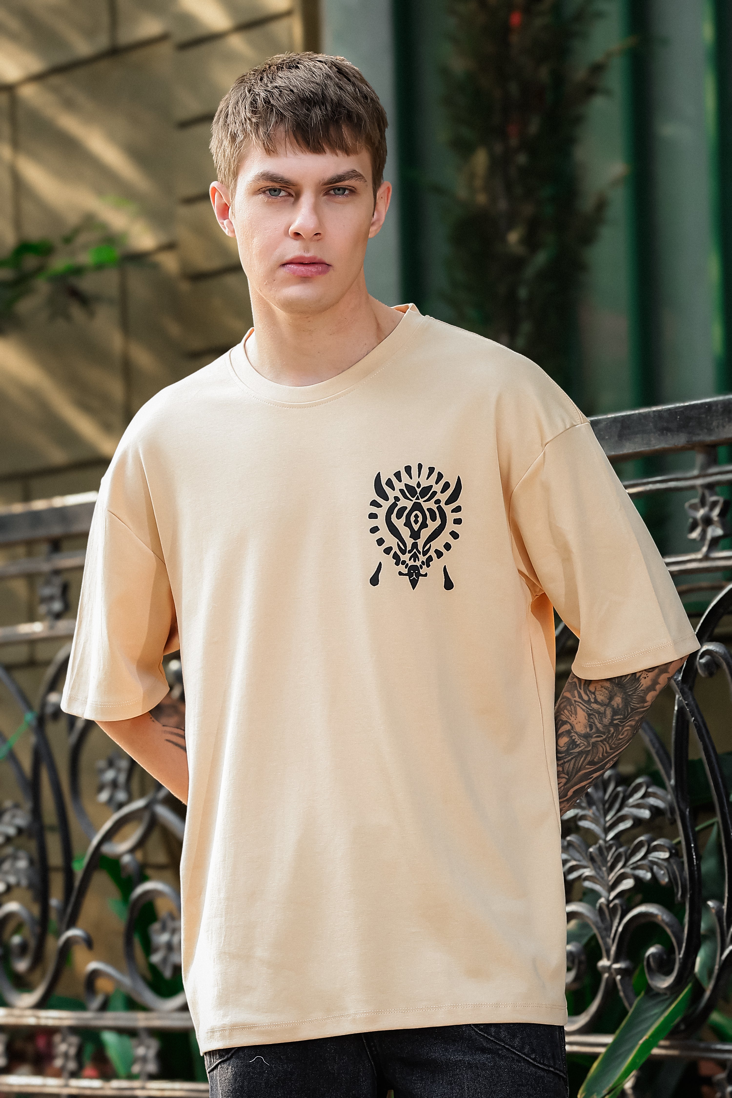 Tribal Spirit Beige Oversized Tshirt
