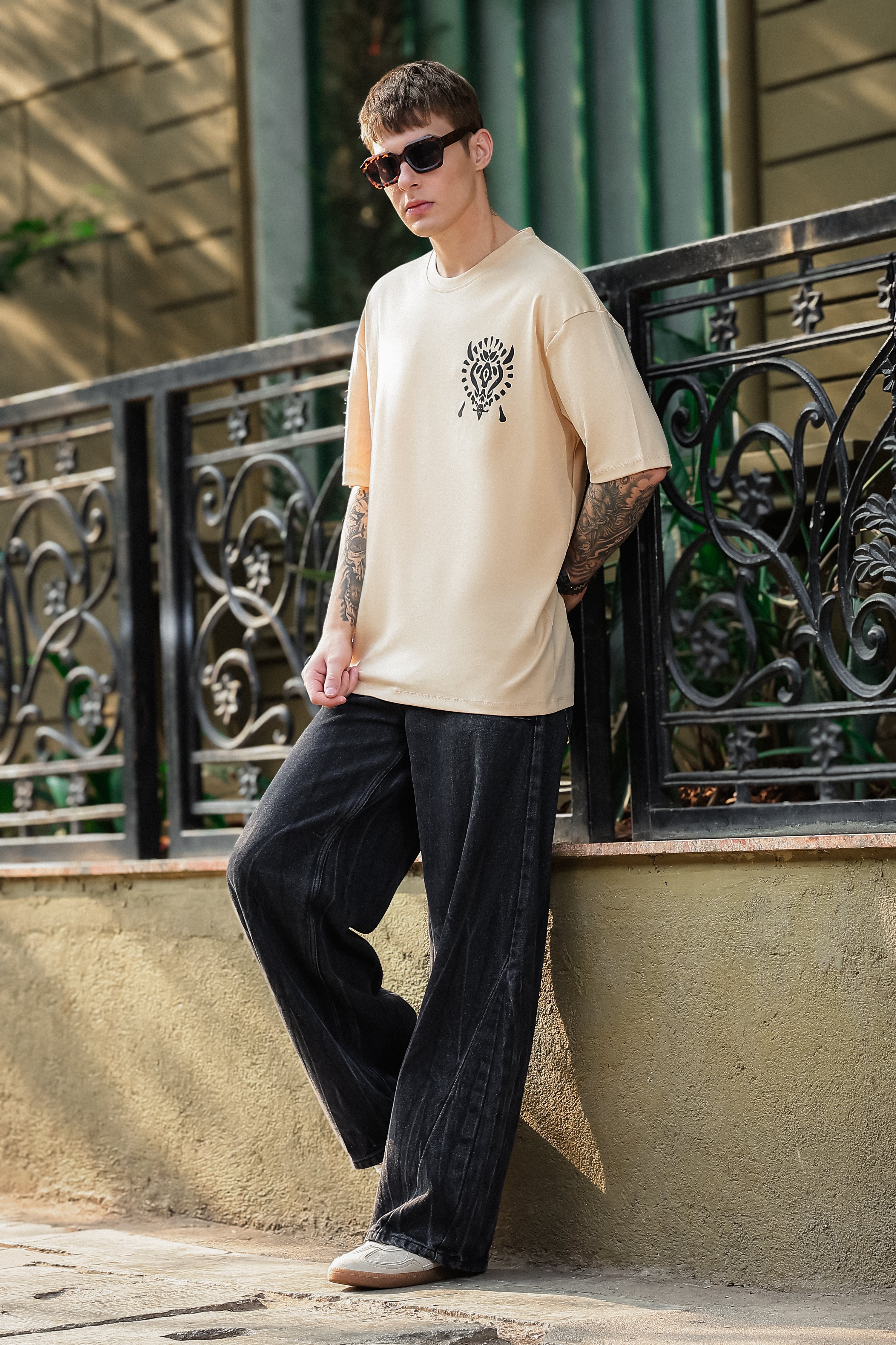Tribal Spirit Beige Oversized Tshirt