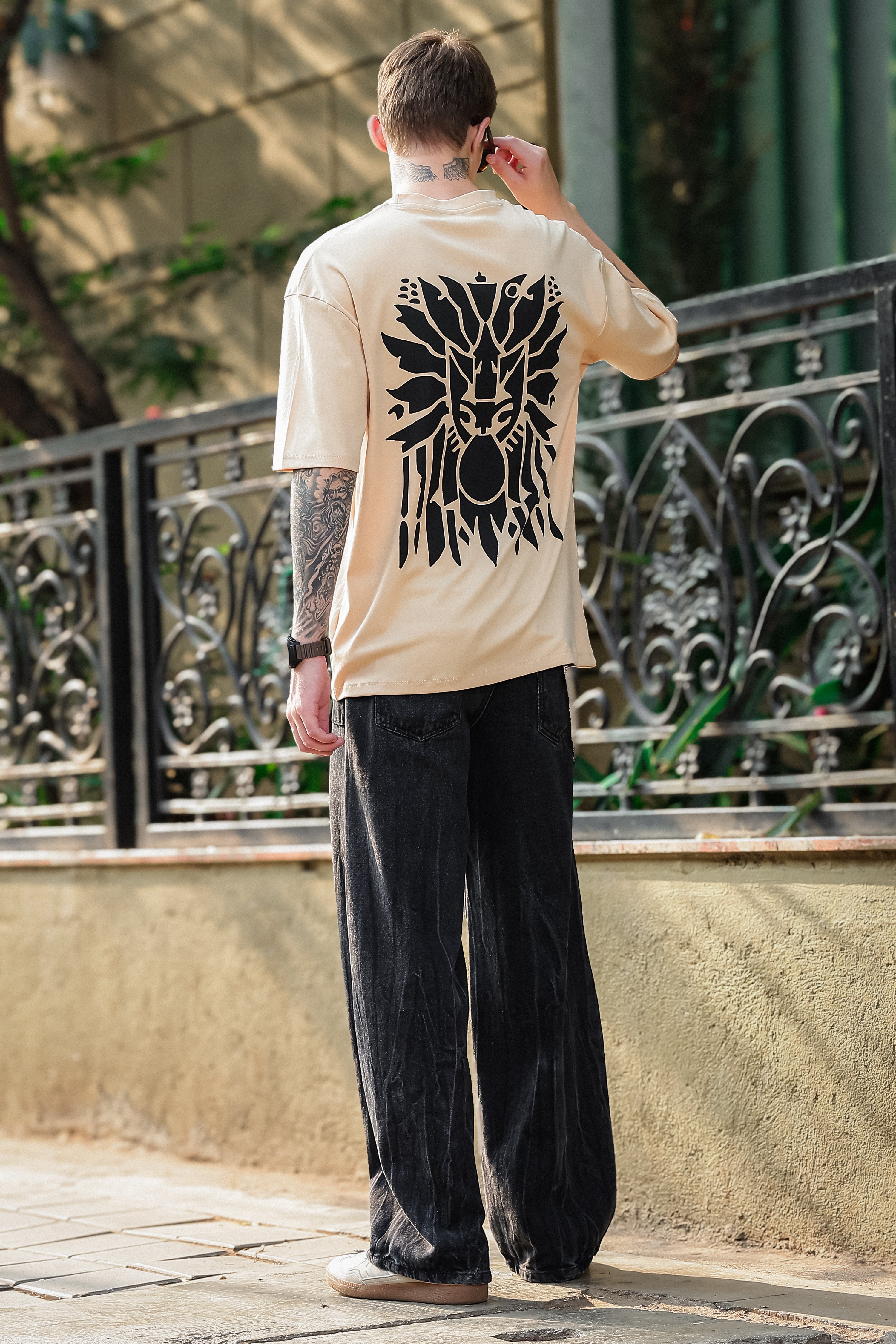 Tribal Spirit Beige Oversized Tshirt