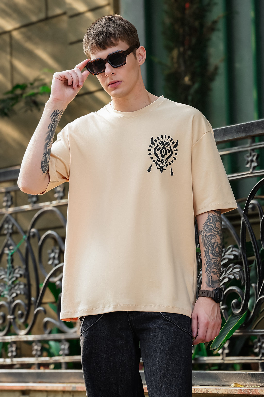 Tribal Spirit Beige Oversized Tshirt