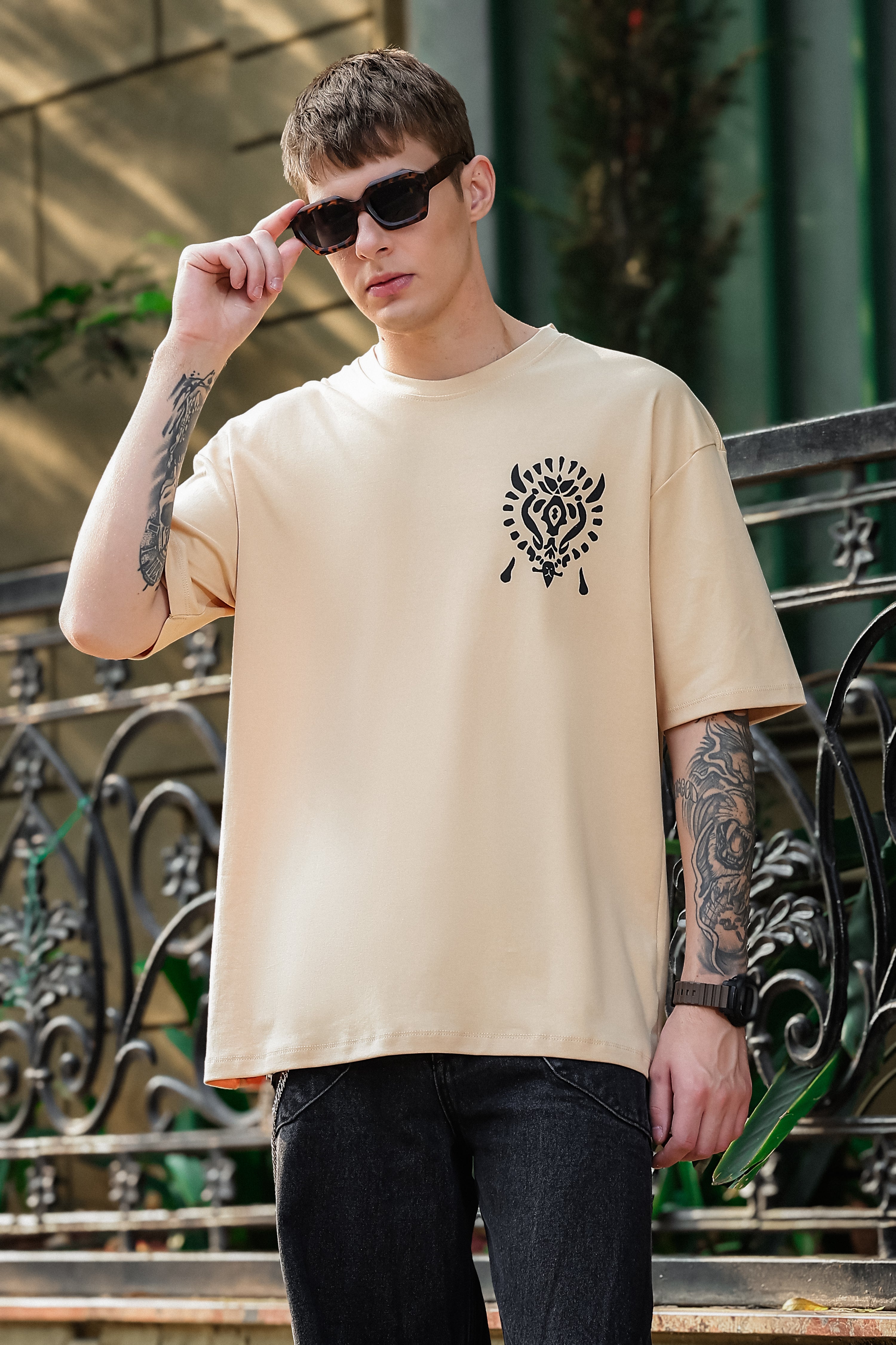 Tribal Spirit Beige Oversized Tshirt