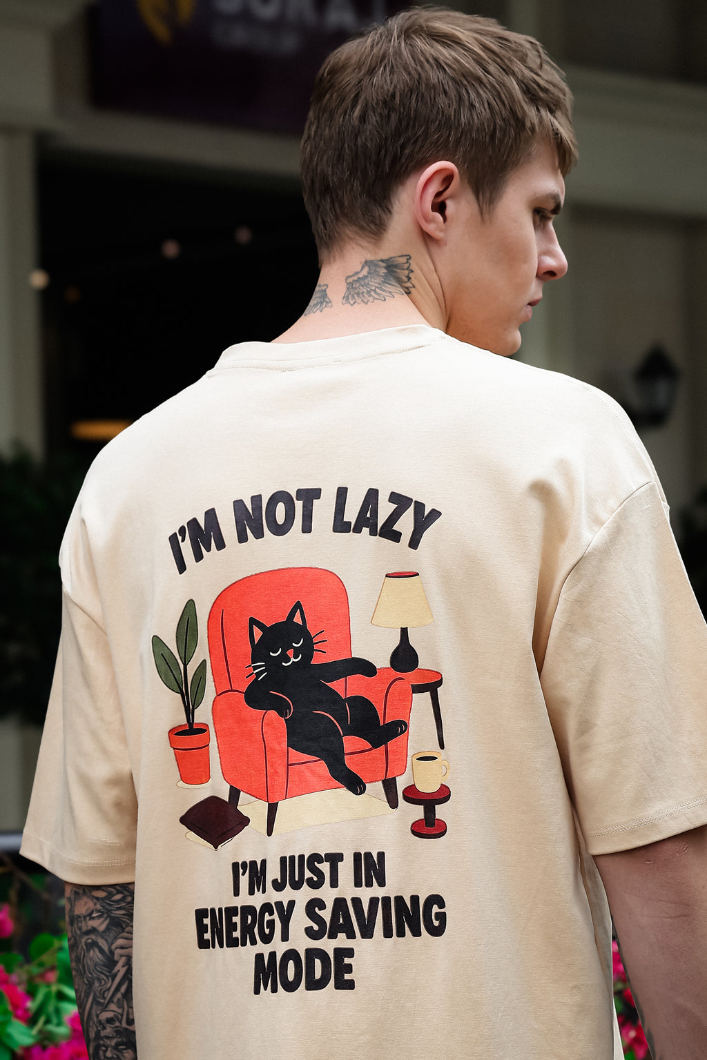 Lazy Cat Beige Oversized Tshirt