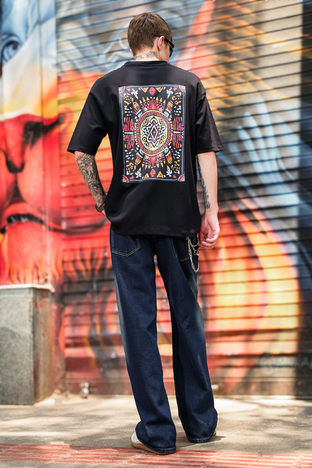 Earthen Mandala Black Oversized Tshirt