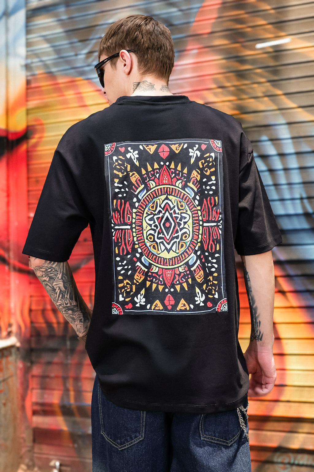 Earthen Mandala Black Oversized Tshirt