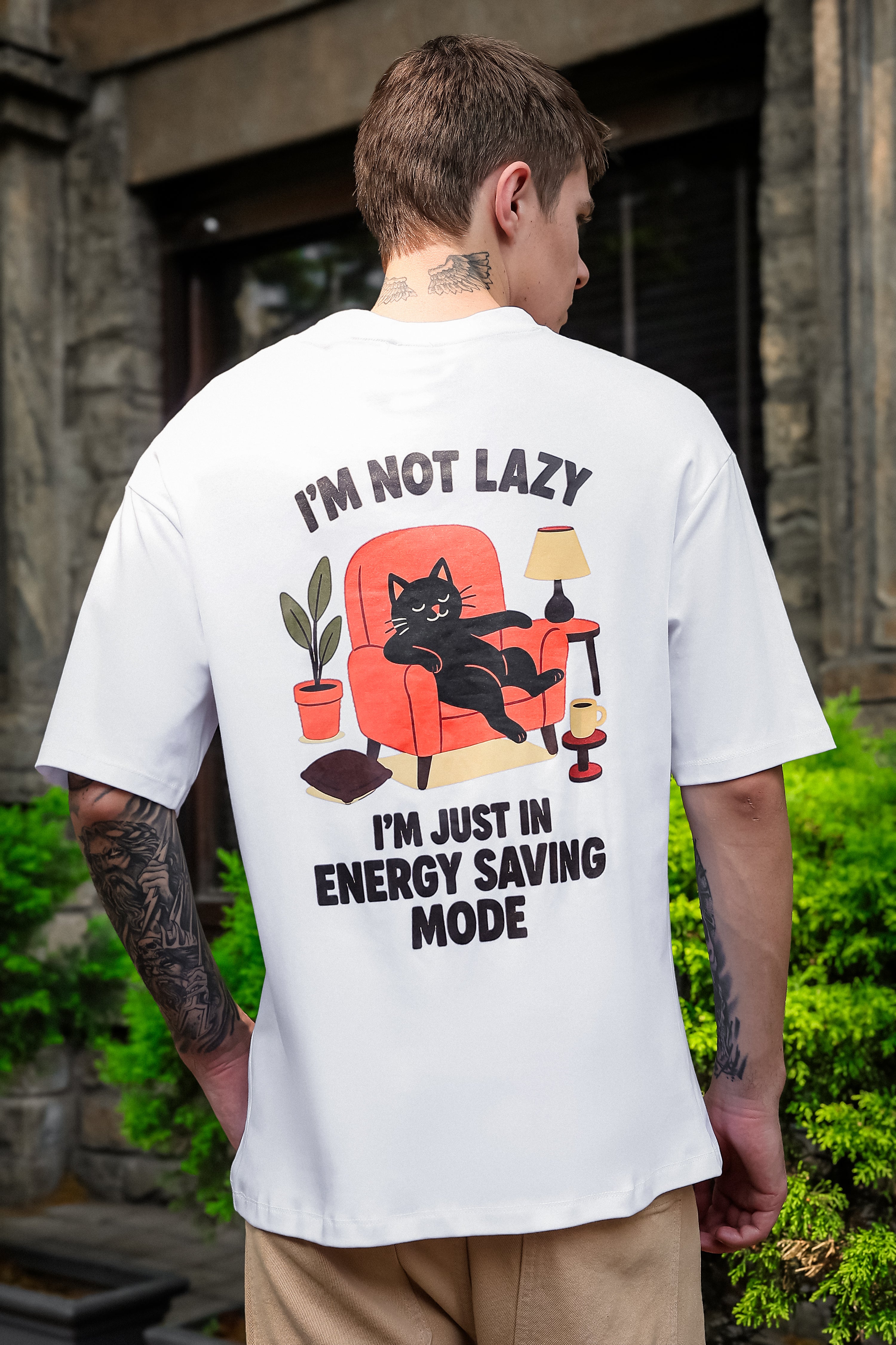 Lazy Cat White Oversized Tshirt